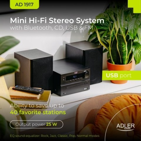 AD 1917 Wieża hi-fi z bluetooth, cd, usb i radiem fm AD 1917 Wieża hi-fi z bluetooth, cd, usb i radiem fm