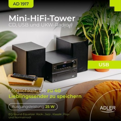 AD 1917 Wieża hi-fi z bluetooth, cd, usb i radiem fm AD 1917 Wieża hi-fi z bluetooth, cd, usb i radiem fm