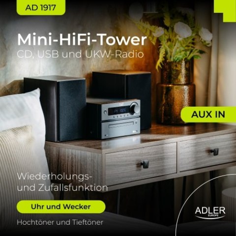 AD 1917 Wieża hi-fi z bluetooth, cd, usb i radiem fm AD 1917 Wieża hi-fi z bluetooth, cd, usb i radiem fm