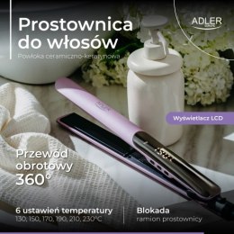 AD 2329 Prostownica do włosów keratynowa | powłoka ceramiczno-keratynowa | wyświetlacz lcd | 6 poziomów temp. | etui + rękawiczk