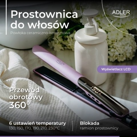 AD 2329 Prostownica do włosów keratynowa | powłoka ceramiczno-keratynowa | wyświetlacz lcd | 6 poziomów temp. | etui + rękawiczk AD 2329 Prostownica do włosów keratynowa | powłoka ceramiczno-keratynowa | wyświetlacz lcd | 6 poziomów temp. | etui + rękawiczk