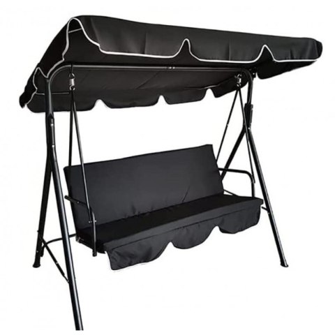 Huśtawka ogrodowa 3-osobowa z baldachimem i 2 poduszkami, czarna HO01CZ