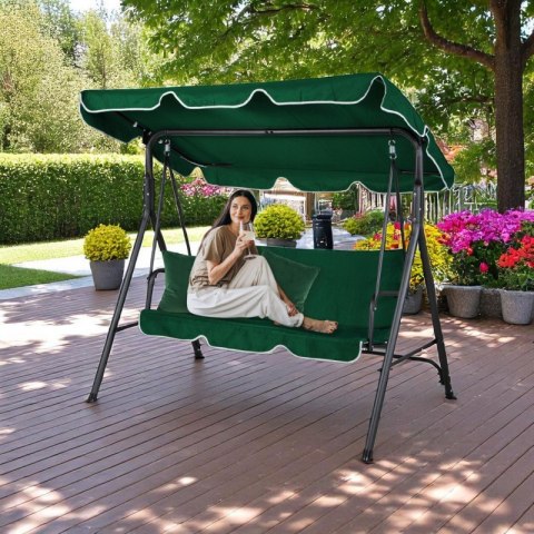 Huśtawka ogrodowa 3-osobowa z baldachimem i 2 poduszkami, zielona HO01ZIE