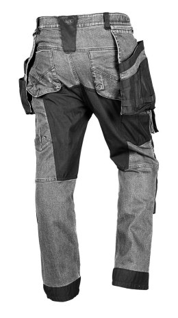 Spodnie robocze DENIM, wzmocnienia Cordura, odpinane kieszenie kaburowe, szare, rozmiar M