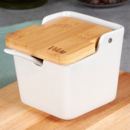 CUKIERNICZKA CERAMICZNA Z ŁYŻECZKĄ BIAŁA CUKIERNICA POJEMNIK NA CUKIER 250ML VILDE 139676