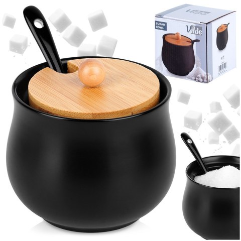 CUKIERNICZKA CERAMICZNA Z ŁYŻECZKĄ CZARNA CUKIERNICA POJEMNIK NA CUKIER 250ML VILDE 139683 CUKIERNICZKA CERAMICZNA Z ŁYŻECZKĄ CZARNA CUKIERNICA POJEMNIK NA CUKIER 250ML VILDE 139683