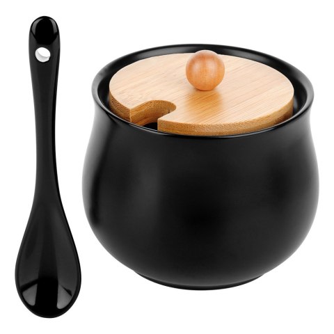 CUKIERNICZKA CERAMICZNA Z ŁYŻECZKĄ CZARNA CUKIERNICA POJEMNIK NA CUKIER 250ML VILDE 139683 CUKIERNICZKA CERAMICZNA Z ŁYŻECZKĄ CZARNA CUKIERNICA POJEMNIK NA CUKIER 250ML VILDE 139683