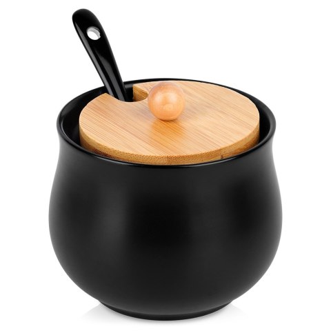 CUKIERNICZKA CERAMICZNA Z ŁYŻECZKĄ CZARNA CUKIERNICA POJEMNIK NA CUKIER 250ML VILDE 139683 CUKIERNICZKA CERAMICZNA Z ŁYŻECZKĄ CZARNA CUKIERNICA POJEMNIK NA CUKIER 250ML VILDE 139683