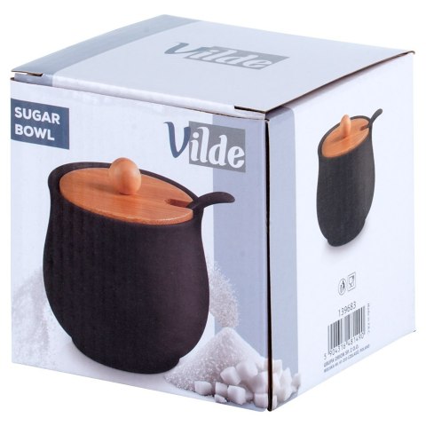 CUKIERNICZKA CERAMICZNA Z ŁYŻECZKĄ CZARNA CUKIERNICA POJEMNIK NA CUKIER 250ML VILDE 139683 CUKIERNICZKA CERAMICZNA Z ŁYŻECZKĄ CZARNA CUKIERNICA POJEMNIK NA CUKIER 250ML VILDE 139683
