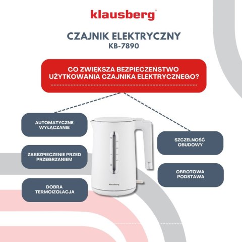 CZAJNIK ELEKTRYCZNY BEZPRZEWODOWY 1.7L BIAŁY KLAUSBERG KB-7890
