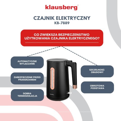 CZAJNIK ELEKTRYCZNY BEZPRZEWODOWY 1.7L CZARNY KLAUSBERG KB-7889