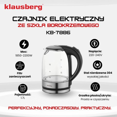 CZAJNIK ELEKTRYCZNY SZKLANY 1.7L KLAUSBERG KB-7886
