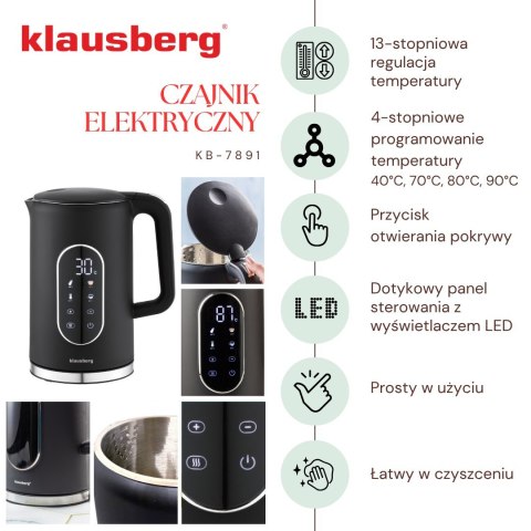 CZAJNIK ELEKTRYCZNY Z REGULACJĄ TEMPERATURY 1.7L BEZPRZEWODOWY CZARNY KLAUSBERG KB-7891 CZAJNIK ELEKTRYCZNY Z REGULACJĄ TEMPERATURY 1.7L BEZPRZEWODOWY CZARNY KLAUSBERG KB-7891