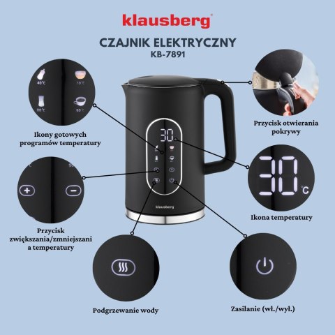 CZAJNIK ELEKTRYCZNY Z REGULACJĄ TEMPERATURY 1.7L BEZPRZEWODOWY CZARNY KLAUSBERG KB-7891 CZAJNIK ELEKTRYCZNY Z REGULACJĄ TEMPERATURY 1.7L BEZPRZEWODOWY CZARNY KLAUSBERG KB-7891