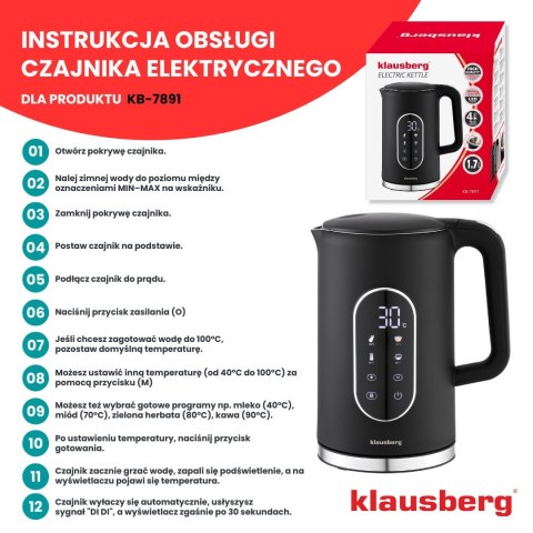 CZAJNIK ELEKTRYCZNY Z REGULACJĄ TEMPERATURY 1.7L BEZPRZEWODOWY CZARNY KLAUSBERG KB-7891 CZAJNIK ELEKTRYCZNY Z REGULACJĄ TEMPERATURY 1.7L BEZPRZEWODOWY CZARNY KLAUSBERG KB-7891