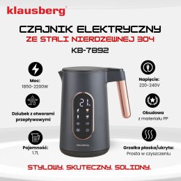 CZAJNIK ELEKTRYCZNY Z REGULACJĄ TEMPERATURY 1.7L BEZPRZEWODOWY CZARNY KLAUSBERG KB-7892