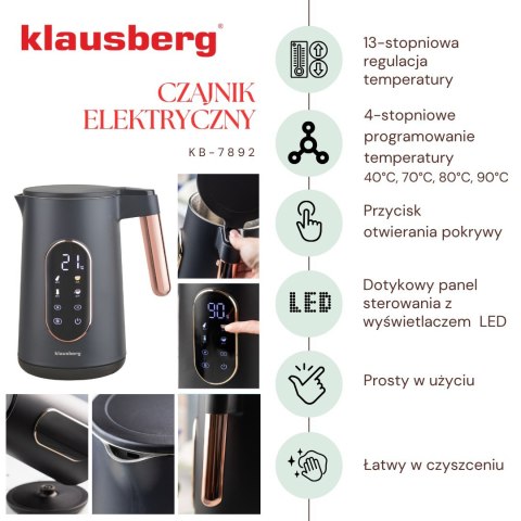 CZAJNIK ELEKTRYCZNY Z REGULACJĄ TEMPERATURY 1.7L BEZPRZEWODOWY CZARNY KLAUSBERG KB-7892 CZAJNIK ELEKTRYCZNY Z REGULACJĄ TEMPERATURY 1.7L BEZPRZEWODOWY CZARNY KLAUSBERG KB-7892