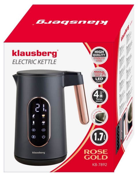 CZAJNIK ELEKTRYCZNY Z REGULACJĄ TEMPERATURY 1.7L BEZPRZEWODOWY CZARNY KLAUSBERG KB-7892 CZAJNIK ELEKTRYCZNY Z REGULACJĄ TEMPERATURY 1.7L BEZPRZEWODOWY CZARNY KLAUSBERG KB-7892