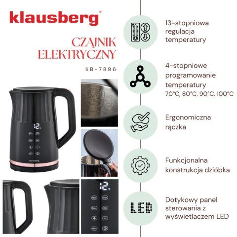 CZAJNIK ELEKTRYCZNY Z REGULACJĄ TEMPERATURY 1.7L BEZPRZEWODOWY CZARNY KLAUSBERG KB-7896 CZAJNIK ELEKTRYCZNY Z REGULACJĄ TEMPERATURY 1.7L BEZPRZEWODOWY CZARNY KLAUSBERG KB-7896