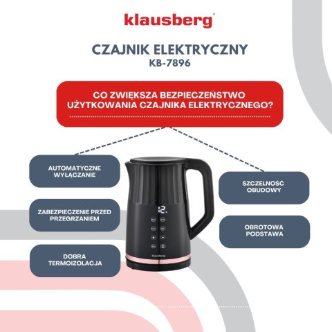 CZAJNIK ELEKTRYCZNY Z REGULACJĄ TEMPERATURY 1.7L BEZPRZEWODOWY CZARNY KLAUSBERG KB-7896 CZAJNIK ELEKTRYCZNY Z REGULACJĄ TEMPERATURY 1.7L BEZPRZEWODOWY CZARNY KLAUSBERG KB-7896