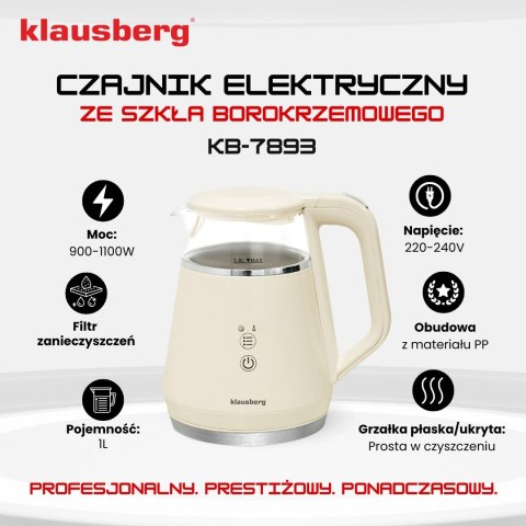CZAJNIK ELEKTRYCZNY Z REGULACJĄ TEMPERATURY MAŁY 1.0L BEZPRZEWODOWY KREMOWY KLAUSBERG KB-7893