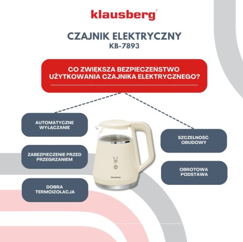 CZAJNIK ELEKTRYCZNY Z REGULACJĄ TEMPERATURY MAŁY 1.0L BEZPRZEWODOWY KREMOWY KLAUSBERG KB-7893