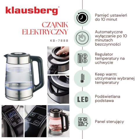 CZAJNIK ELEKTRYCZNY Z REGULACJĄ TEMPERATURY SZKLANY 1.7L KLAUSBERG KB-7888 CZAJNIK ELEKTRYCZNY Z REGULACJĄ TEMPERATURY SZKLANY 1.7L KLAUSBERG KB-7888