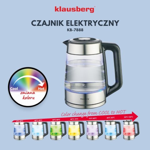 CZAJNIK ELEKTRYCZNY Z REGULACJĄ TEMPERATURY SZKLANY 1.7L KLAUSBERG KB-7888 CZAJNIK ELEKTRYCZNY Z REGULACJĄ TEMPERATURY SZKLANY 1.7L KLAUSBERG KB-7888
