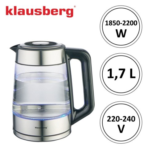 CZAJNIK ELEKTRYCZNY Z REGULACJĄ TEMPERATURY SZKLANY 1.7L KLAUSBERG KB-7888 CZAJNIK ELEKTRYCZNY Z REGULACJĄ TEMPERATURY SZKLANY 1.7L KLAUSBERG KB-7888