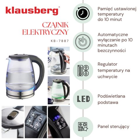 CZAJNIK ELEKTRYCZNY Z REGULACJĄ TEMPERATURY SZKLANY 1.8L KLAUSBERG KB-7887