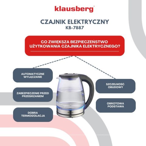 CZAJNIK ELEKTRYCZNY Z REGULACJĄ TEMPERATURY SZKLANY 1.8L KLAUSBERG KB-7887