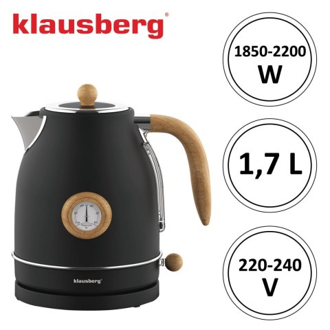 CZAJNIK ELEKTRYCZNY Z TERMOMETREM STAL NIERDZEWNA 1.7L 2200W KLAUSBERG KB-7907 CZARNY CZAJNIK ELEKTRYCZNY Z TERMOMETREM STAL NIERDZEWNA 1.7L 2200W KLAUSBERG KB-7907 CZARNY