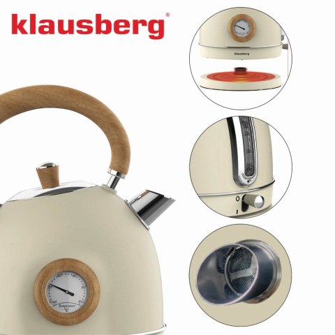 CZAJNIK ELEKTRYCZNY Z TERMOMETREM STAL NIERDZEWNA 1.8L 2200W KLAUSBERG KB-7905 BEŻOWY CZAJNIK ELEKTRYCZNY Z TERMOMETREM STAL NIERDZEWNA 1.8L 2200W KLAUSBERG KB-7905 BEŻOWY