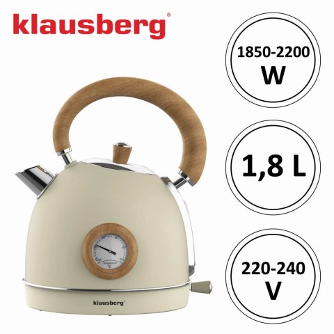 CZAJNIK ELEKTRYCZNY Z TERMOMETREM STAL NIERDZEWNA 1.8L 2200W KLAUSBERG KB-7905 BEŻOWY CZAJNIK ELEKTRYCZNY Z TERMOMETREM STAL NIERDZEWNA 1.8L 2200W KLAUSBERG KB-7905 BEŻOWY
