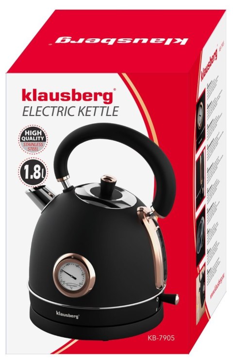CZAJNIK ELEKTRYCZNY Z TERMOMETREM STAL NIERDZEWNA 1.8L 2200W KLAUSBERG KB-7905 CZARNY/ROSE GOLD CZAJNIK ELEKTRYCZNY Z TERMOMETREM STAL NIERDZEWNA 1.8L 2200W KLAUSBERG KB-7905 CZARNY/ROSE GOLD