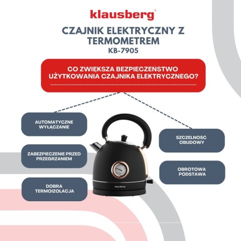 CZAJNIK ELEKTRYCZNY Z TERMOMETREM STAL NIERDZEWNA 1.8L 2200W KLAUSBERG KB-7905 CZARNY/ROSE GOLD CZAJNIK ELEKTRYCZNY Z TERMOMETREM STAL NIERDZEWNA 1.8L 2200W KLAUSBERG KB-7905 CZARNY/ROSE GOLD