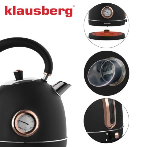 CZAJNIK ELEKTRYCZNY Z TERMOMETREM STAL NIERDZEWNA 1.8L 2200W KLAUSBERG KB-7905 CZARNY/ROSE GOLD CZAJNIK ELEKTRYCZNY Z TERMOMETREM STAL NIERDZEWNA 1.8L 2200W KLAUSBERG KB-7905 CZARNY/ROSE GOLD