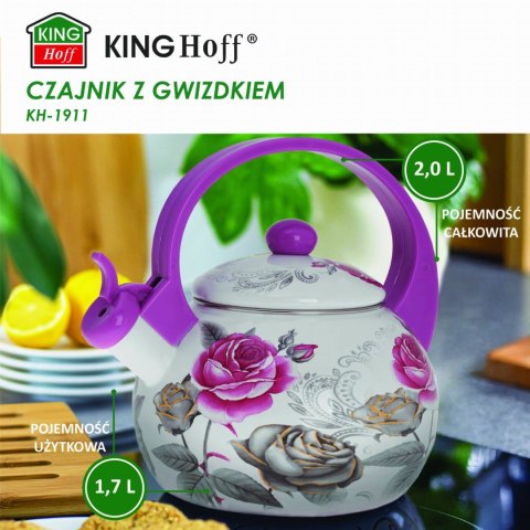 CZAJNIK EMALIOWANY 2.0L EMALIA NA INDUKCJĘ GAZ KINGHOFF ROSE KH-1911 CZAJNIK EMALIOWANY 2.0L EMALIA NA INDUKCJĘ GAZ KINGHOFF ROSE KH-1911