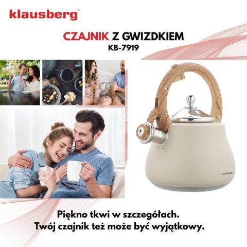 CZAJNIK STALOWY NA GAZ 2.8L INDUKCJA BEŻOWY MATOWY KLAUSBERG KB-7919