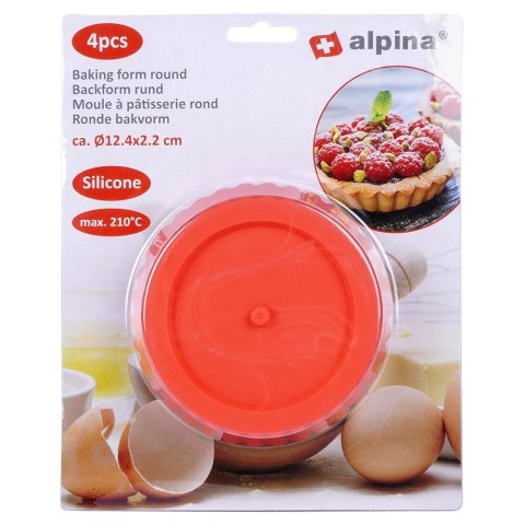 FORMY FOREMKI DO PIECZENIA TARTY CIASTA FORMA SILIKONOWA OKRĄGŁA 12CM 4 SZTUKI ALPINA 259259 FORMY FOREMKI DO PIECZENIA TARTY CIASTA FORMA SILIKONOWA OKRĄGŁA 12CM 4 SZTUKI ALPINA 259259