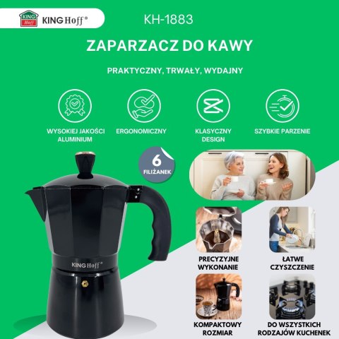 KAWIARKA ESPRESSO KAFETERKA CIŚNIENIOWA KINGHOFF 300ML / 6 FILIŻANEK KH-1883 KAWIARKA ESPRESSO KAFETERKA CIŚNIENIOWA KINGHOFF 300ML / 6 FILIŻANEK KH-1883