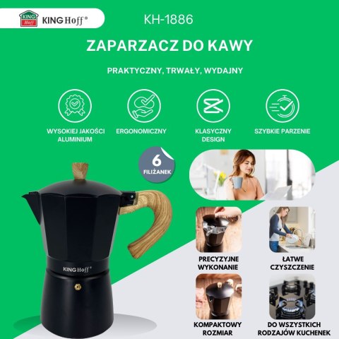 KAWIARKA ESPRESSO KAFETERKA CIŚNIENIOWA KINGHOFF 300ML / 6 FILIŻANEK KH-1886 KAWIARKA ESPRESSO KAFETERKA CIŚNIENIOWA KINGHOFF 300ML / 6 FILIŻANEK KH-1886