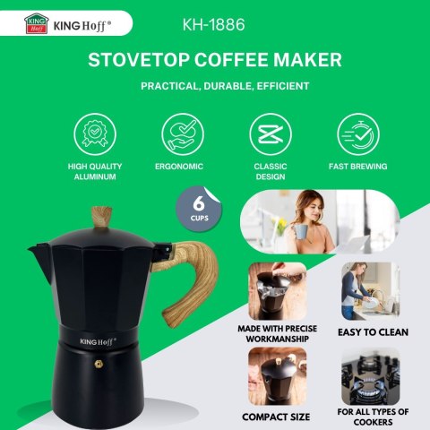 KAWIARKA ESPRESSO KAFETERKA CIŚNIENIOWA KINGHOFF 300ML / 6 FILIŻANEK KH-1886 KAWIARKA ESPRESSO KAFETERKA CIŚNIENIOWA KINGHOFF 300ML / 6 FILIŻANEK KH-1886