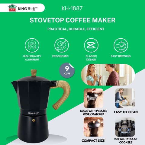 KAWIARKA ESPRESSO KAFETERKA CIŚNIENIOWA KINGHOFF 450ML / 9 FILIŻANEK KH-1887 KAWIARKA ESPRESSO KAFETERKA CIŚNIENIOWA KINGHOFF 450ML / 9 FILIŻANEK KH-1887