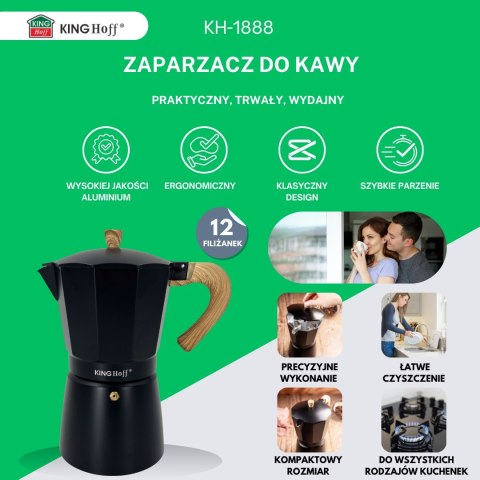 KAWIARKA ESPRESSO KAFETERKA CIŚNIENIOWA KINGHOFF 600ML / 12 FILIŻANEK KH-1888 KAWIARKA ESPRESSO KAFETERKA CIŚNIENIOWA KINGHOFF 600ML / 12 FILIŻANEK KH-1888
