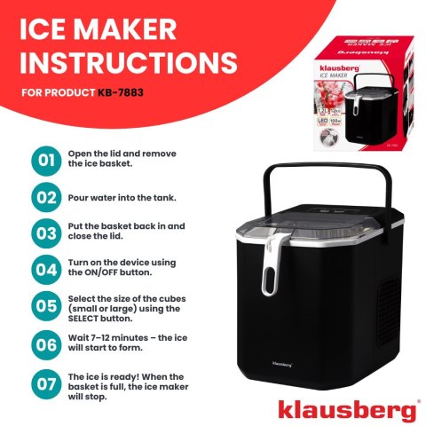 KOSTKARKA DO LODU AUTOMATYCZNA 1,2L 0.6KG 100W LED KLAUSBERG KB-7883