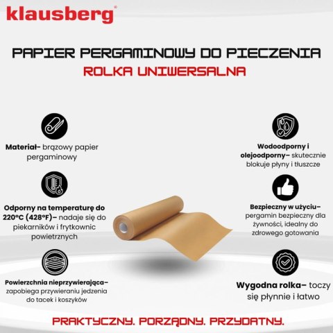 PAPIER PERGAMINOWY DO PIECZENIA 50 M/38 CM KLAUSBERG KB-7904 PAPIER PERGAMINOWY DO PIECZENIA 50 M/38 CM KLAUSBERG KB-7904