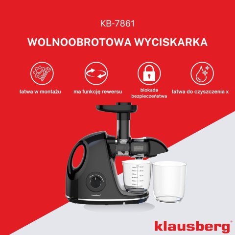 SOKOWIRÓWKA WOLNOOBROTOWA 150W DO OWOCÓW I WARZYW COLD PRESS KLAUSBERG KB-7861 SOKOWIRÓWKA WOLNOOBROTOWA 150W DO OWOCÓW I WARZYW COLD PRESS KLAUSBERG KB-7861
