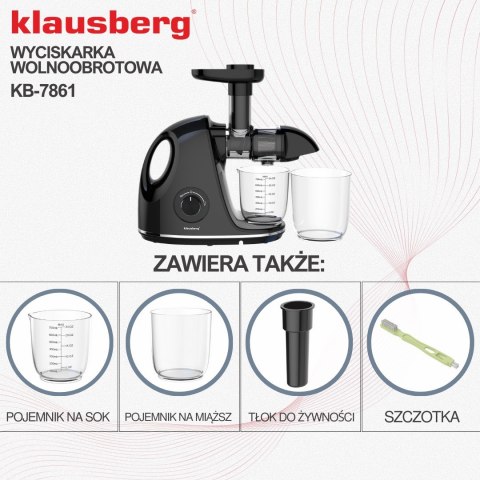 SOKOWIRÓWKA WOLNOOBROTOWA 150W DO OWOCÓW I WARZYW COLD PRESS KLAUSBERG KB-7861 SOKOWIRÓWKA WOLNOOBROTOWA 150W DO OWOCÓW I WARZYW COLD PRESS KLAUSBERG KB-7861