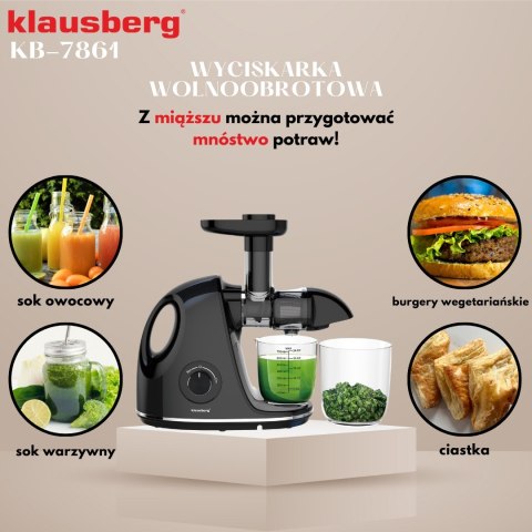 SOKOWIRÓWKA WOLNOOBROTOWA 150W DO OWOCÓW I WARZYW COLD PRESS KLAUSBERG KB-7861 SOKOWIRÓWKA WOLNOOBROTOWA 150W DO OWOCÓW I WARZYW COLD PRESS KLAUSBERG KB-7861